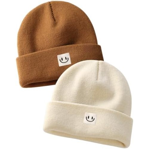 FURTALK Baby Beanie Cute Toddler Winter Hat Knit Boys Girls Warm 2 Pack Kids Embroidered Beanies Cap for 0-8 Years