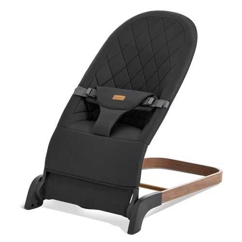 Foldable Baby Bouncer, Baby Seat with 3 Adjustable Heights, Portable Newborn Rocker, Ergonomic Bouncy Seat for Natural Bounce, Bouncer for Babies 0-6 Months, Soft Cotton (Black)