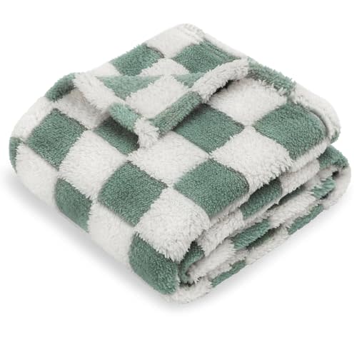 HOMRITAR Checkered Baby Blanket for Boys Sage Green Soft Fluffy Fuzzy Blankets with 3D Chessboard Grid, Warmer Comfort Reversible Lightweight Bed Blanket for Toddlers Infant or Newborn 30 x 40 Inch