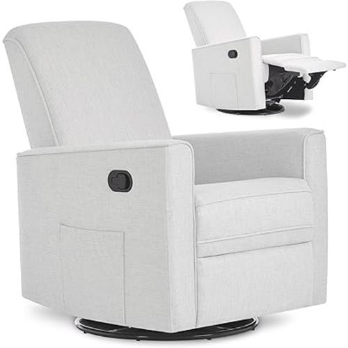 Evolur Raleigh Upholstered Manual Glider Recliner– Rocking & 360° Swivel with Smooth Glide – Greenguard Gold & FSC Certified – Modern Nursery and Living Room Chair in Fog