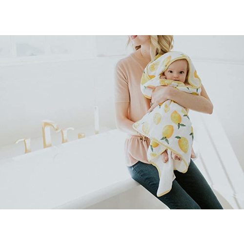 Little Unicorn Cotton Hooded Towel & Wash Cloth Set – 100% Cotton - Machine Washable – Towel 30”x 30”, Washcloth 8”x 8” - Playful Designs – Infants to 3T – for Boys & Girls - Lemon