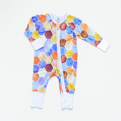 Honeycomb Zipper Romper in Indigo