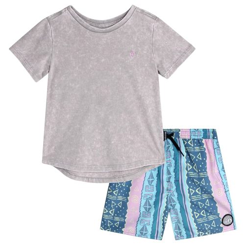 Volcom Baby Boys Swim Set - 2 Piece Short Sleeve Swim Shirt Graphic Tees & Board Shorts - Infant Toddler Little Boys Swimsuit
