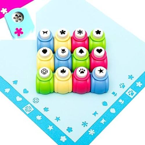 12pcs Craft Hole Punch Shapes Set,Small Paper Puncher for Kids,Single Crafting Scrapbook Punches,Star,Butterfly,Leaf,Christmas Tree.Heart,Tag stamp Cards Mini Cutter Nail Arts crafts Punchers Supplies
