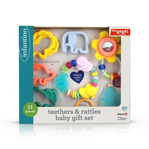 Infantino Teether & Rattles Baby Gift Set, 11 Pieces, 11 piece rattle, teether & link set