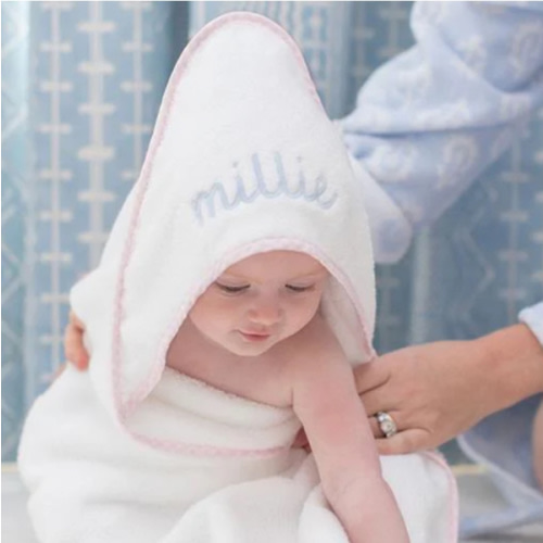 Personalized Baby Hooded Towel | Weezie Towels, Light Pink Gingham