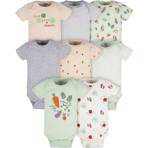 Gerber Unisex-Baby 8-Pack Short Sleeve Onesies Bodysuits - Happy Veggies
