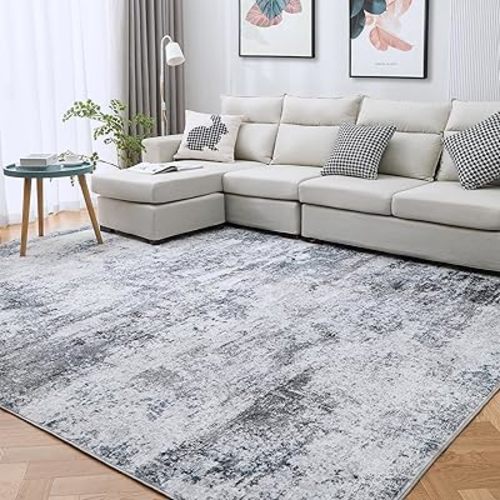 8x10 Area Rugs for Living Room Rug Washable: Abstract Large Rug for Dining Room Bedroom Carpet Non Slip 8 by 10 Indoor Modern Nursery Home Office Blue Grey