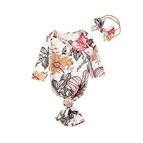 Infant Newborn Baby Girls Floral Sleep Gown Headband Sleepwear Romper Sleeping Bags Outfits