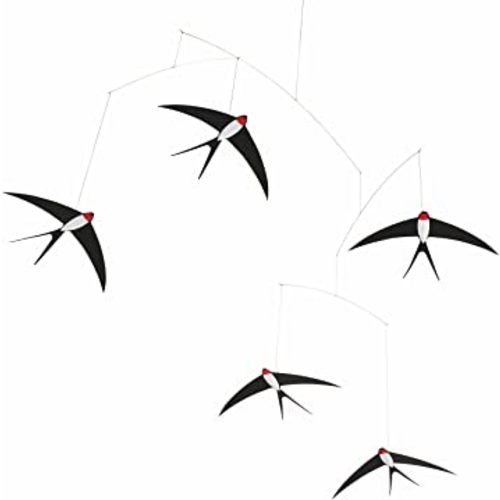 5 Flying Swallows Hanging Mobile - 24 Inches - Premium-Grade Cardstock - Handmade in Denmark by Flensted