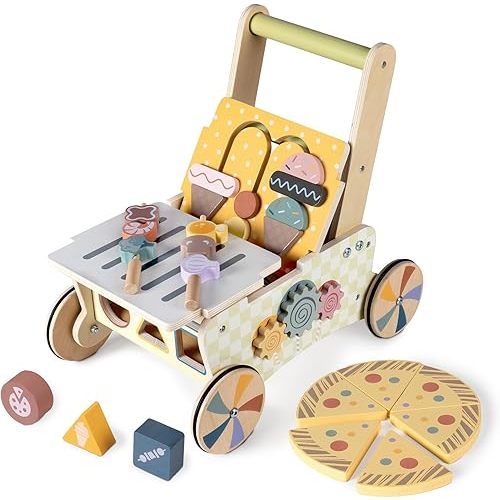 LOL-FUN Wooden Baby Walker with Wheels, Baby Push Walker for Baby Girl and Boy 12 Months, Walking Push Toys 1 Year Old Girl Boy Gifts