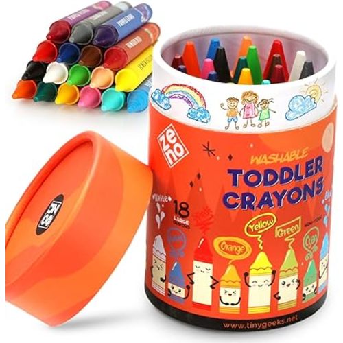 ZENO 18-Color Jumbo Crayons – Non-Toxic and Washable for Toddlers (1-3) & Kids (4-8) – Easy-to-Hold Large Crayons, Perfect for Travel, Art, and Early Childhood Activities