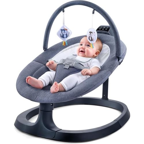 Baby Swing for Infants 0-6 Months, Automatic Rocker for Newborn Boys Girls with 3 Motions, Remote, 8 Sounds, Dark Gray