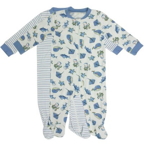 Milkberry Soft Rayon of Bamboo Pajamas Full Body Sleepwear for Infants Baby Boys Fish Blue Size 0-3 Months