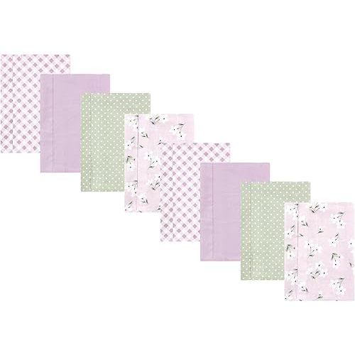 Hudson Baby Cotton Poly Flannel Burp Cloths Multipack, Purple Dainty Floral 8-Pack, One Size