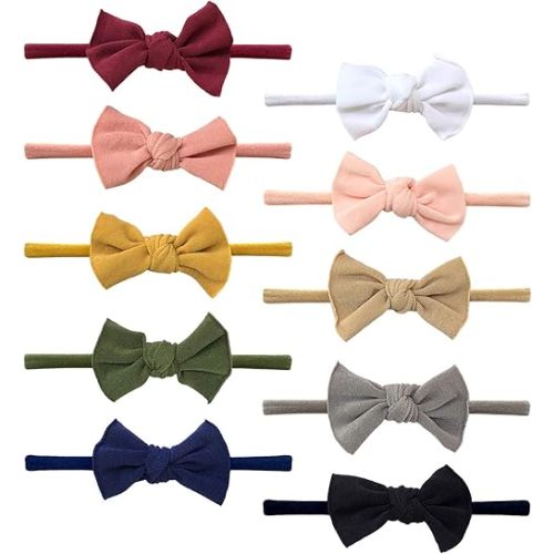 Cherssy Newborn Headbands and Hair Bows, 10pcs Super Soft Nylon Hairbands for Baby Girls