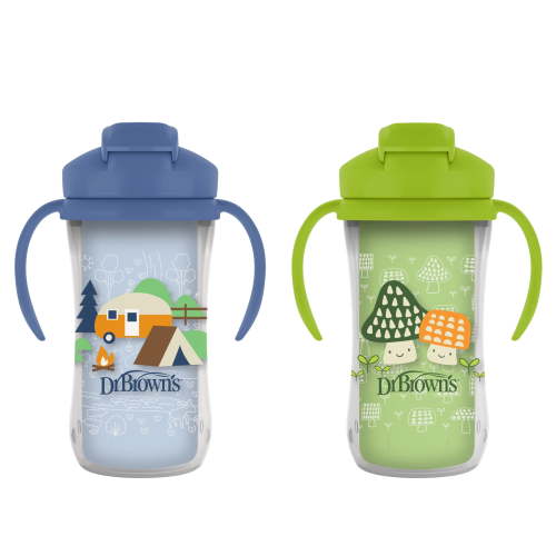 Dr. Brown's Milestones Insulated Sippy Cup with Straw &Handles, Green/Blue, 10oz/300ml, 12m+, 2 Pack