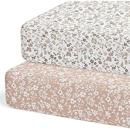 Sorrel + Fern 2-Pack Fitted Crib Sheets for Standard Crib (Fleurette) - Premium Fitted Sheets - Buttery Soft Cotton Blend