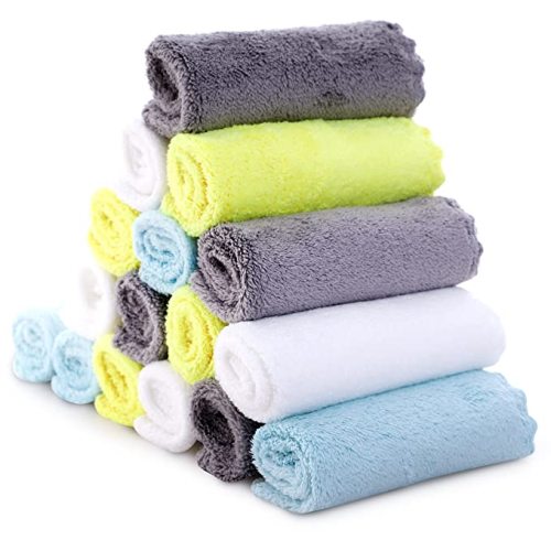 Cute Castle Ultra-Soft Baby Washcloths, 16 Pack - 9" by 9", Gentle on Sensitive Skin for Face and Body, Plush, Super Absorbent Wash Clothes for Girls and Boys - White+grey+yellow+aquamarine - 9x9 Inch (Pack of 16)