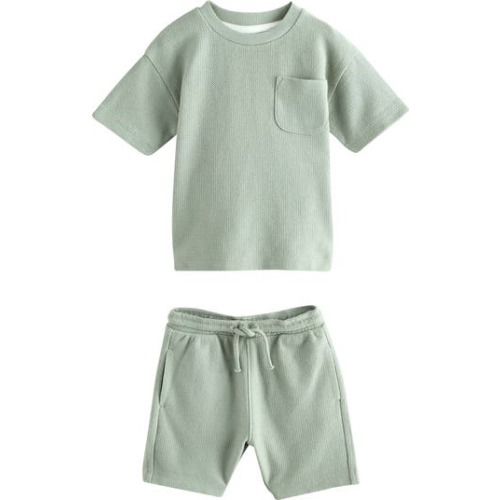 Kids' Textured Cotton Knit Pocket T-Shirt & Shorts Set, 12-18M