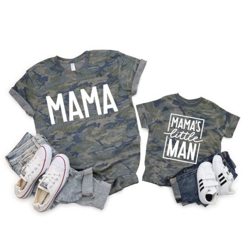 Mom and Son Matching Outfits Mama and Mama's Litter Man Print Shirts Cute Mom and Son Mothers Gifts