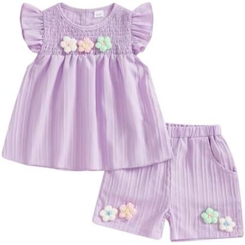 Toddler Baby Girl Outfits Floral Summer Clothes Infant Spring Waffle Short Sleeve Shirt Tops Cute Shorts Set
