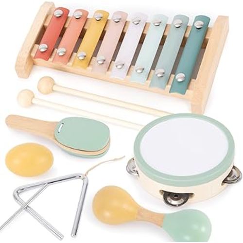 Fun Musical Instruments for Toddlers - The Perfect Wooden Instruments for Little Ones to Explore Sounds Through Play - Great Montessori Toy Gift for Babies, Toddlers 1-3, and Kids - Incl. Xylophone