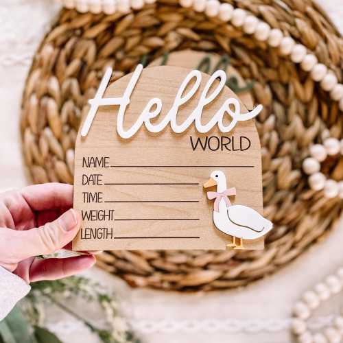 Goose Birth Announcement Wood Hospital Sign - Newborn Birth Stat Circle - Milestone Card - Hello World Sign - 3D Wood Photo Prop