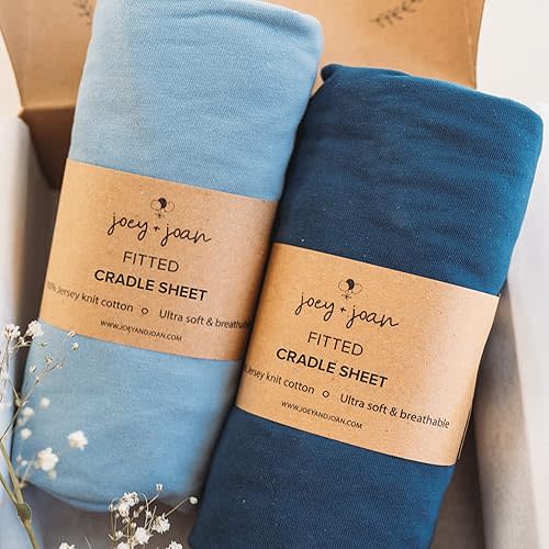 Cradle Sheets Fitted 18 x 36 Inch – Snuggly Soft 100% Jersey Cotton – Dusty Blue + Navy – 2 Pack