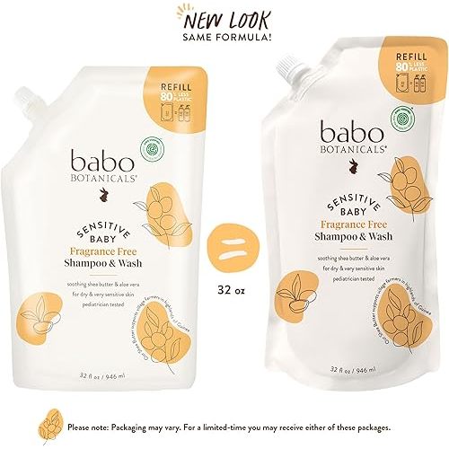 Babo Botanicals Sensitive Baby Fragrance-Free 2-in-1 Shampoo & Wash - Shea Butter, Calendula & Aloe Vera - EWG Verified - Cruelty-Free - Vegan - Pediatrician Tested - For Babies & Kids