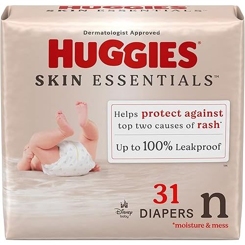 Huggies Size Newborn Diapers, Skin Essentials Baby Diapers, Size Newborn (6-9 lbs), 31 Count, Packaging May Vary