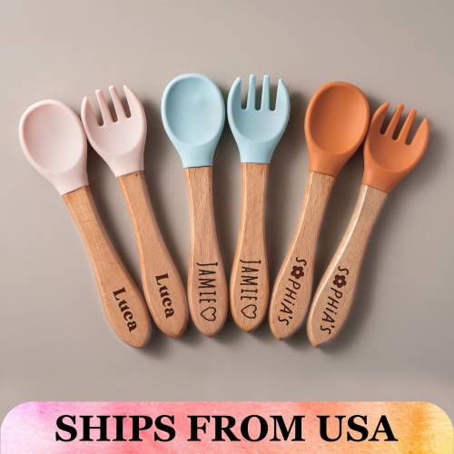 Baby Cutlery Set, Toddler Gifts, Silicone Utensil, Silicone Baby Spoon and Fork Set, Baby Shower Gift, Toddler Spoon and Fork, New Mom Gift