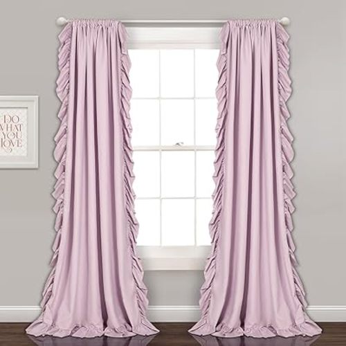 Lush Decor Reyna Ruffle Window Curtain Panel Set, Pair, 54" W x 84" L, Lilac - Flowy Curtain Set - Romantic Ruffle Curtains for Bedroom, Living room, or Dining Room - Farmhouse & Cottage Home Decor