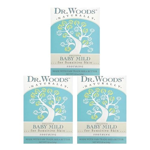 Dr. Woods Unscented Baby Mild Bar Soap with Organic Shea Butter, 5.25 oz (Pack of 3)