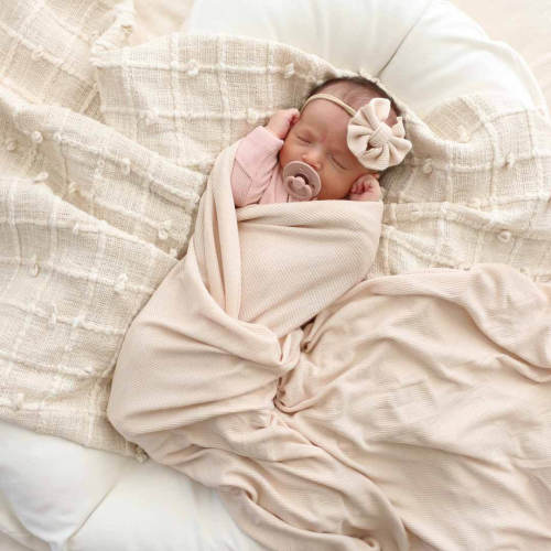 Oatmeal Bamboo Waffle Oversized Swaddle Blanket