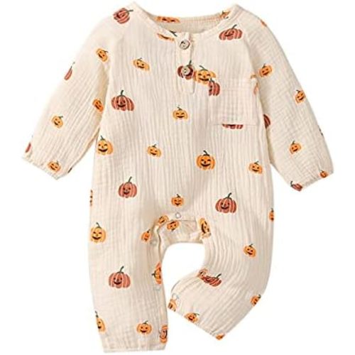 Halloween Baby Boy Girl Outfit Pumpkin Long Sleeve Onesie Romper Jumpsuit Halloween Clothes Girl Boy