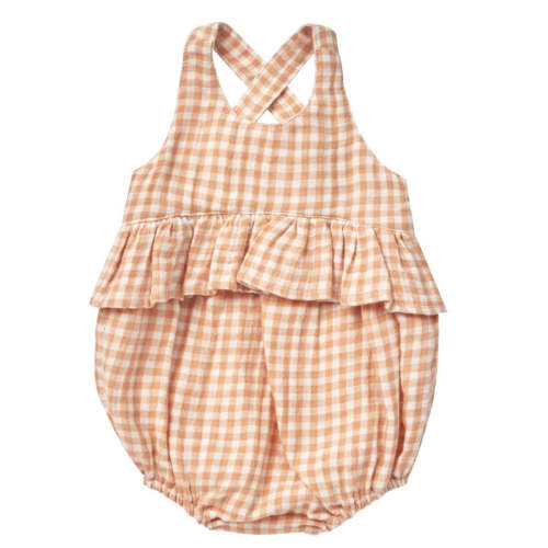 Organic Penny Romper, Melon Gingham
