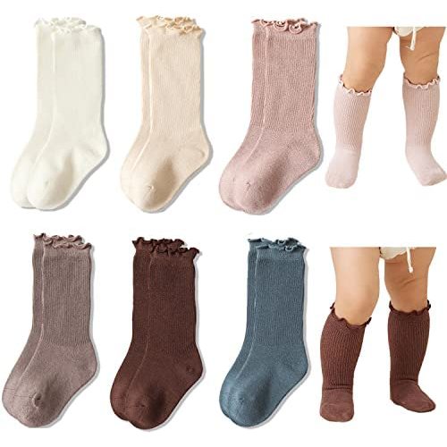 Exegawe Baby Girls Socks Cotton Toddler Knee-High Stockings Kids Cozy Warm Solid Color Long Socks for 0-5T