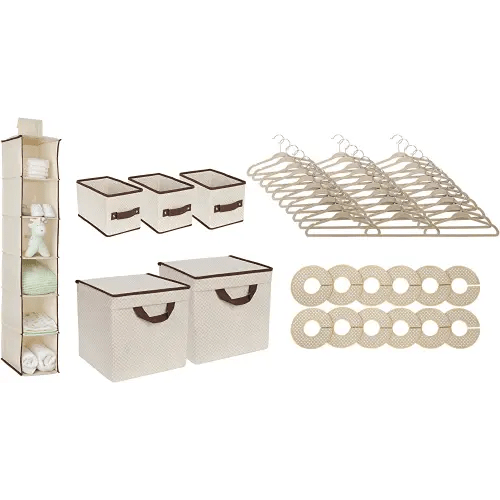 Delta Children Nursery Storage 48 Piece Set - Easy Storage/Organization Solution - Keeps Bedroom, Nursery & Closet Clean, Beige