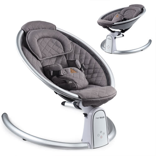 Hot Mom Electric Baby Bouncer, Bluetooth Baby Rocker with Intelligence Timing, Adjustable Seat for 0-12 Months, Dark Grey