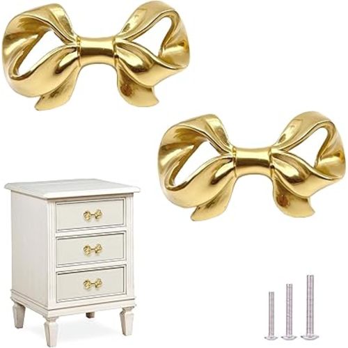 Thick Brass Bow Shape Cabinets Knobs for Cabinet Drawer Cupboard Pulls Handle Perfect Decor Furniture Accessories 2 Pieces Gold