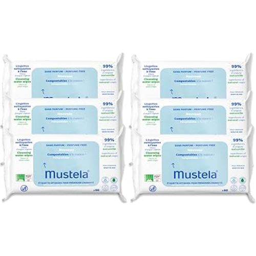 Mustela Baby Home Compostable Cleansing Wipes - For Face, Body & Diaper Area - 99% ingredients of natural origin & plant-based fibers - For all skin types - Fragrance Free Version & Various Sizes