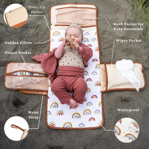 Portable Diaper Changing Pad | Non-Toxic + OEKO-TEX Certified | Stylish Baby Travel Mat | Foldable, Waterproof & Wipeable
