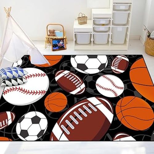 Sports American Football Carpet Rug - Football Basketball Rug for Boys Room Sports Carpet Rugs Basketball Kids Home Decor Baseball Carpets, 4.5x6 Feet