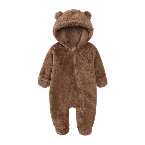 HCNTES Baby Bear Onesie Baby Fleece Snowsuit Jumpsuit Warm Hooded Outfits Double Line Designï¼Coffee,6-9 Months)