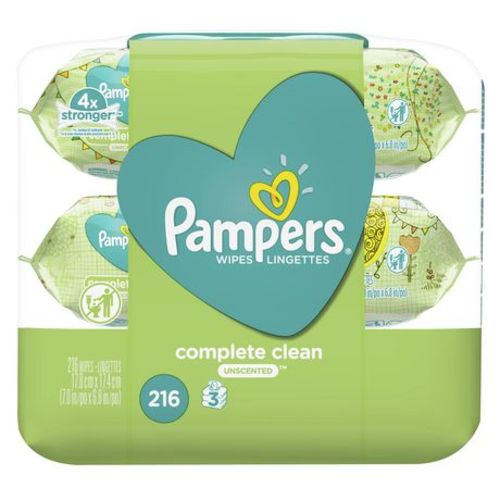Pampers Baby Clean Wipes Fragrance Free 3X Pop-Top Packs, 216CT