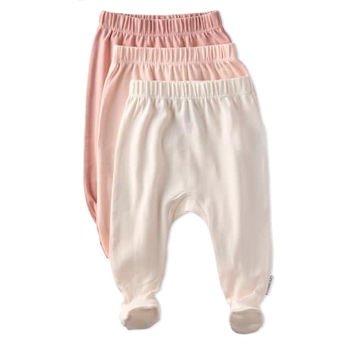 Butterblu Baby Fallon 3-Pack Footed Pants 100% Organic Cotton Bottoms for Baby Boys & Girls