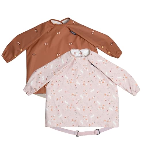BIBaDO - Long Sleeve Baby Bibs - Babies & Toddlers 6-36 Months - Coverall Baby Led Weaning Bib - Easy Wipe, Soft & Waterproof
