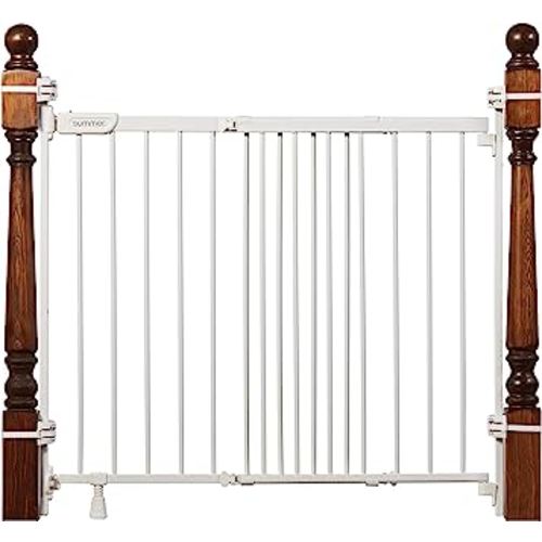 Summer Infant Metal Banister & Stair Safety Pet and Baby Gate,31'-46' Wide, 32.5' Tall, Install Banister to Banister or Wall or Wall to Wall in Doorway or Stairway, Banister and Hardware Mounts -White