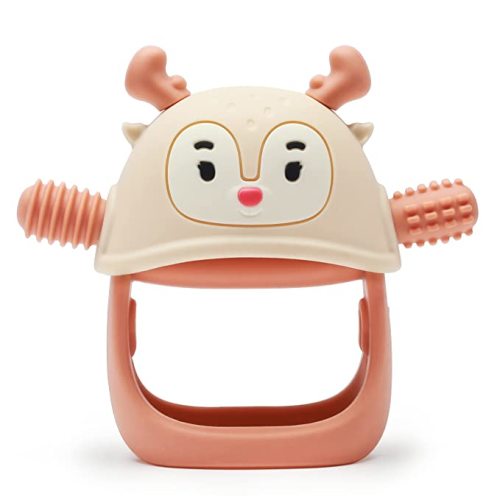 Smily Mia Teething Toys/Teethers for Babies 6-12 Months, Reindeer Baby Chew Toy 3-6 Months for Teething Relief, Get-A-Grip Baby Hand Teether, Silicone Teething Mittens for 0-6Months, Nude - nude reindeer